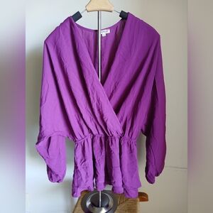 Andree Faux Wrap Top Purple Peplum Size 1X